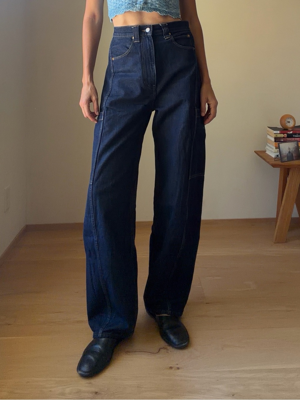 High-Rise Wide Leg Dark Blue Jeans - Classic Flare - Picture 2 of 11